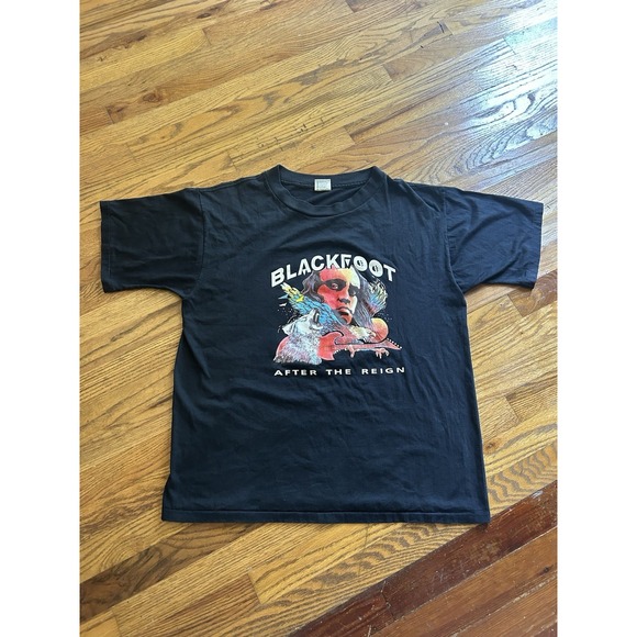 Vintage Blackfoot After The Reign Band T-Shirt Black Size XL Wolf Graphic Album
